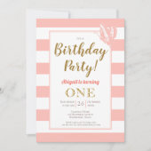 ピーチホワイト金ゴールドグリッター1st誕生日パーティー 招待状 (正面)