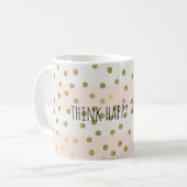 ピーチホワイト金ゴールドストライプ紙吹雪ハッピー思考 コーヒーマグカップ (正面左)