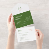 ピーチホワイト+グリーンシンプルモダン結婚ズ オールインワン招待状 (貼ってはがせる)