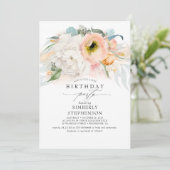 ピーチホワイト&ピンクフローラボヘミアン誕生日 招待状 (スタンド正面)