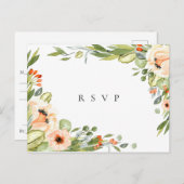 ピーチボタニカルフレームウェディングRSVPソングリクエスト インビテーションポストカード (正面/裏面)