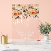 ピーチボヘミアンボタニカル花模様結婚金ゴールド アクリルサイン (ウェディング)