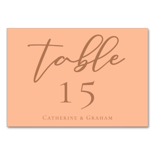 ピーチミニマリストスクリプトトレンディーサマー結婚ズ テーブルナンバー (正面)