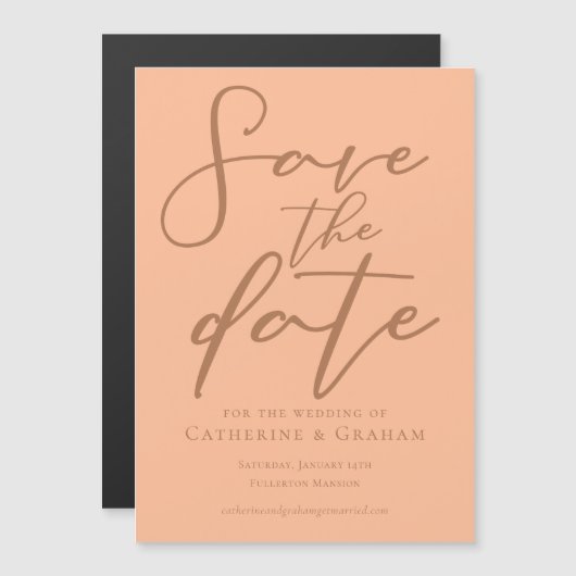 ピーチミニマリスト夏Save the Date Magnet Card (正面/裏面)