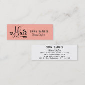 ピーチミニマルエレガントコーラルヘアスタイリスト スキニー名刺 (正面/裏面)