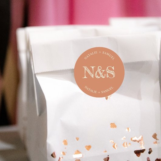 ピーチミニマルエレガント&はっきりしたイニシャル結婚ズ ラウンドシール