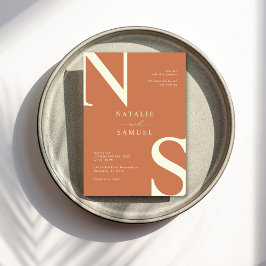 ピーチミニマルエレガント&はっきりしたイニシャル結婚ズ 招待状