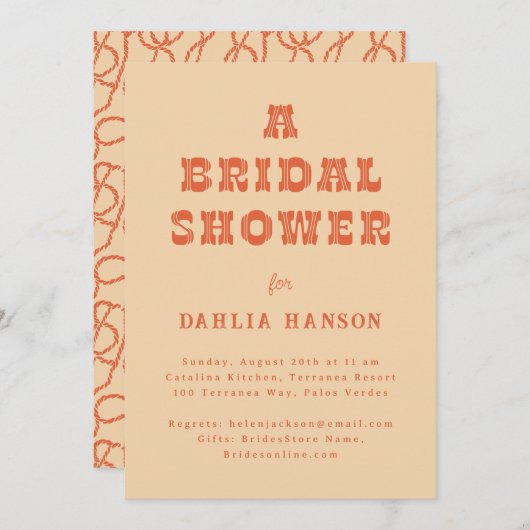 ピーチミニマルオレンジウェスタンブライダルシャワー 招待状 (正面/裏面)