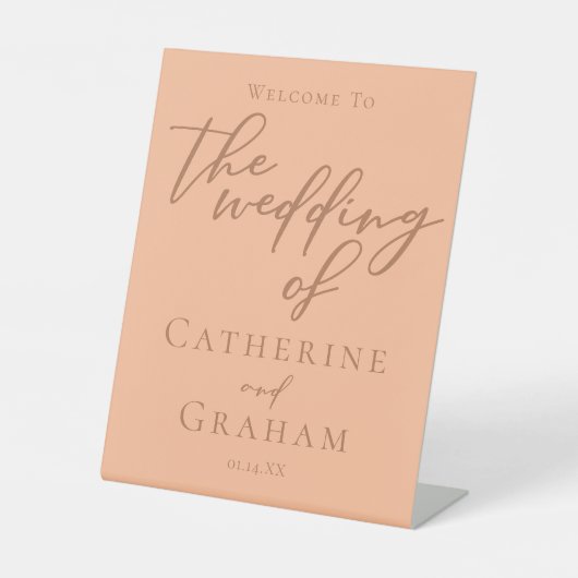 ピーチミニマルタイポグラフィウェルカム結婚to Our's 台座サイン (正面)