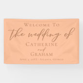 ピーチミニマルタイポグラフィウェルカム結婚to Our's 横断幕 (横)