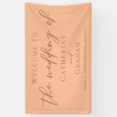 ピーチミニマルタイポグラフィウェルカム結婚to Our's 横断幕 (縦)