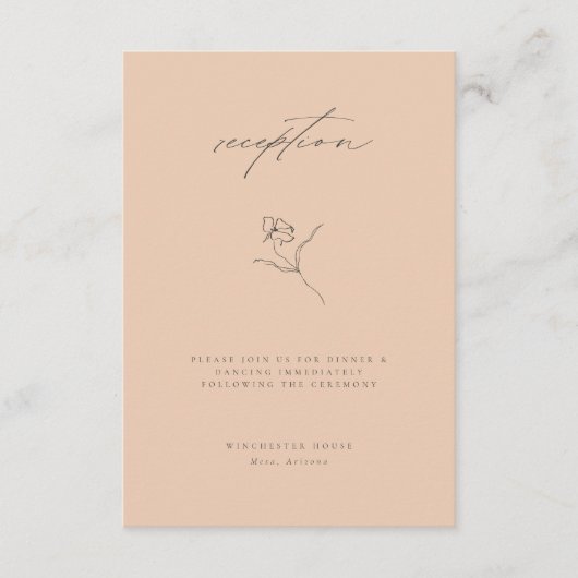 ピーチミニマルファインアートフローラウェディングレセプション エンクロージャーカード (正面)