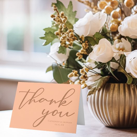 ピーチミニマル結婚タイポグラフィパーソナライズされたズ サンキューカード