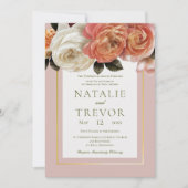 ピーチミモサ開花フローラピンク結婚ズ 招待状 (正面)