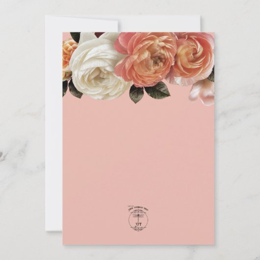 ピーチミモサ開花フローラピーチ結婚ーズ 招待状 (裏面)