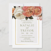 ピーチミモサ開花フローラホワイト結婚ズ 招待状 (正面)