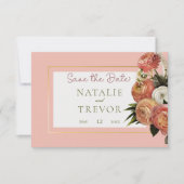 ピーチミモサ開花フローラ保存の日付カード セーブザデート (正面)