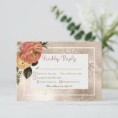 ピーチミモサ開花フローラ金ゴールド結婚ズ 出欠カード (スタンド正面)