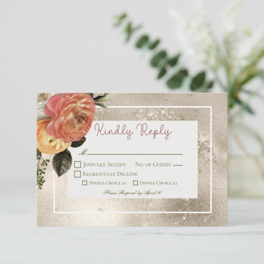 ピーチミモサ開花フローラ金ゴールド結婚ズ 出欠カード (スタンド正面)