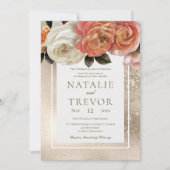 ピーチミモサ開花金ゴールドフローラ結婚ズ 招待状 (正面)