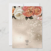 ピーチミモサ開花金ゴールドフローラ結婚ズ 招待状 (裏面)