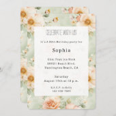 ピーチミントかわいらしバラフローラ誕生日 招待状 (正面/裏面)