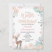 ピーチミントウィンターワンダーランドスノー誕生日招待状 招待状 (正面)