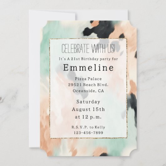 ピーチミントホワイトウエスタンコウィド 招待状 (正面)