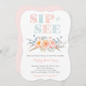 ピーチミントミントミーベビーガールまたはsipと表示パーティー 招待状 (正面/裏面)