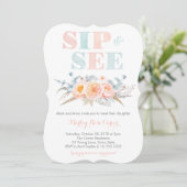 ピーチミントミントミーベビーガールまたはsipと表示パーティー 招待状 (スタンド正面)