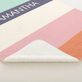 ピーチミントモダンカラーブロックストライプパーソナライズ シェルパブランケット (3/4)