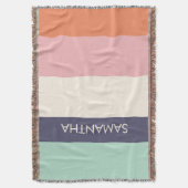 ピーチミントモダンカラーブロックストライプパーソナライズ スローブランケット (正面縦)