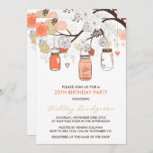 ピーチメイソンジャースフローラ誕生日パーティー招待 招待状 (正面/裏面)