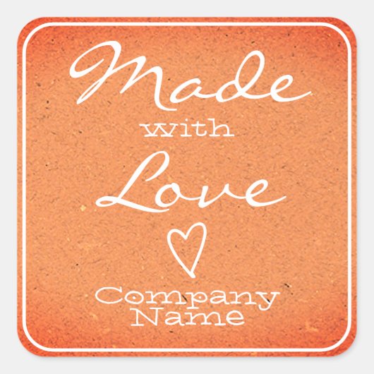 ピーチメイドラブラベルクラフト紙ハート スクエアシール (正面)