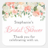 ピーチメドレウォーターカラーフローラブライダルシャワー スクエアシール (正面)