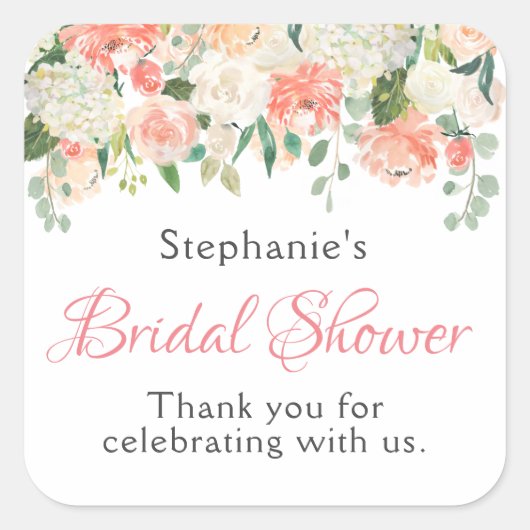 ピーチメドレウォーターカラーフローラブライダルシャワー スクエアシール (正面)