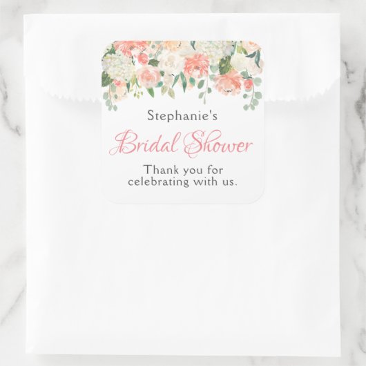 ピーチメドレウォーターカラーフローラブライダルシャワー スクエアシール (バッグ)
