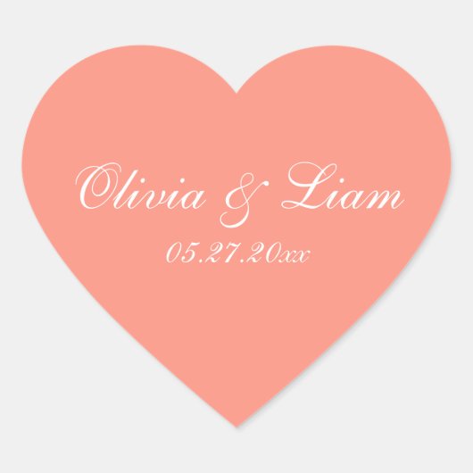 ピーチメロン名日付エレガントな結婚式 ハートシール (正面)