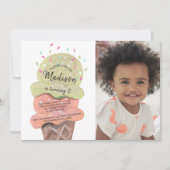 ピーチモダンアイスクリーム |誕生日パーティー |写真 招待状 (正面)