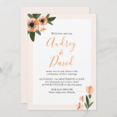 ピーチモダンアンドオレンジフローラ結婚式招待状 セーブザデート (正面/裏面)