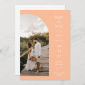 ピーチモダンアーチフォトQRコード日付の保存 招待状 (正面/裏面)