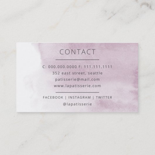 ピーチモダンウォーターフローラベーカリーパティシシェフ 名刺 (裏面)