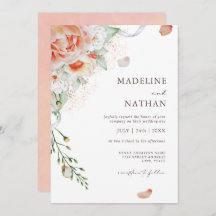 ピーチモダンウォーター色フローラ結婚式招待状