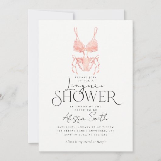 ピーチモダンエレガントランジェリーブライダルシャワー 招待状 (正面)