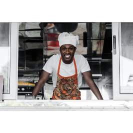 ピーチモダンオレンジ抽象芸術パターン エプロン