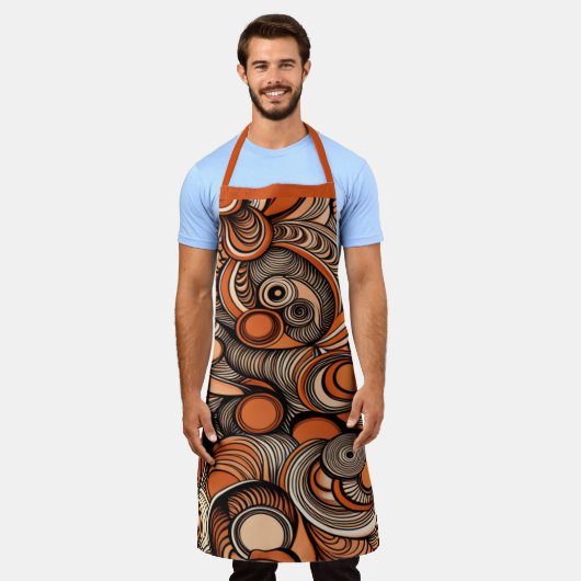 ピーチモダンオレンジ抽象芸術パターン エプロン (着用した状態)