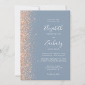 ピーチモダングリッターダスティブルーQRコード結婚ズ 招待状 (正面)