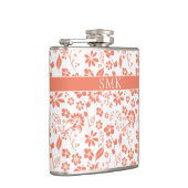 ピーチモダンコーラルトロピカルフラワーズモノグラム フラスク (右)