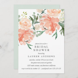 ピーチモダンコーラルピンクブーケブライダルシャワーInv 招待状