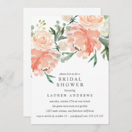 ピーチモダンコーラルピンクブーケブライダルシャワーInv 招待状